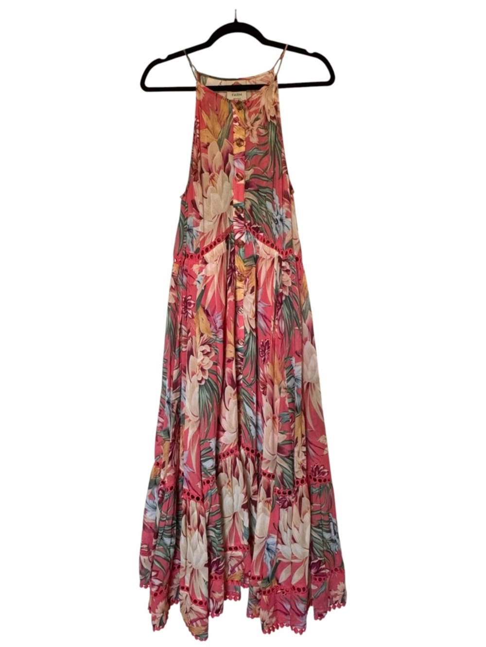 Farm Rio Lotus Floral Halter Maxi Dress NWT Size M Flowy Resort Vacay Tropical - Picture 2 of 15
